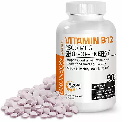 Vitamin B12 2500mcg Shot Of Energy Fast Dissolve Sublingual 90 Cherry Tablets • $9.99