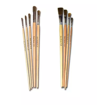 Long Handle Golden Nylon Artist Paint Brushes Round Flat Sizes 6-18 Animal Free • £1.90