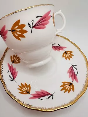 Vintage Royal Malvern Cup & Saucer Retro Abstract Floral Gold Spray; Teacup • $22.99