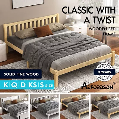 ALFORDSON Bed Frame Queen Double King Single Size Wooden Mattress Base White/Oak • $159.95