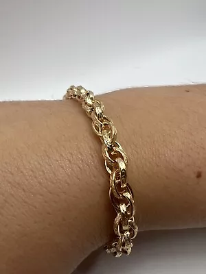 9ct Yellow Gold 7.5 INCH 6mm Wide Engraved Oval Links  Heavy Bracelet - Boxed • £319