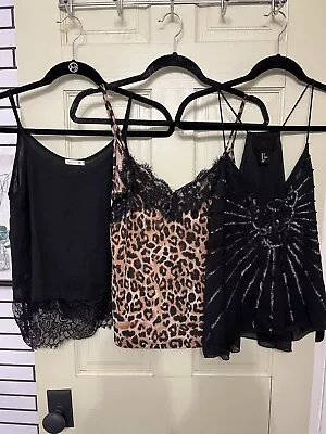 Lot Of 3 Tank Tops Zara H&M Black Lace Leopard Print • $9.99