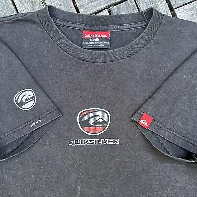 VTG Quiksilver T Shirt Surf Skate 90s Y2K Center Logo Spellout Faded Black  Sz M • $34.99