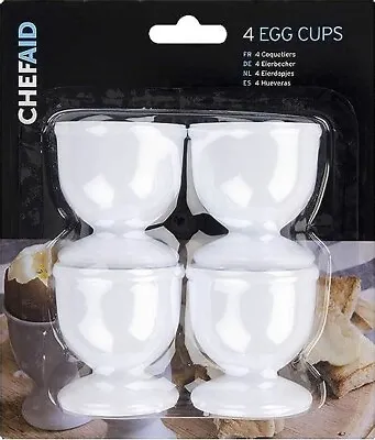 4 Pk New White Chef Aid Plastic Kitchen Cooking Boiled Egg Cups Dishwasher Safe • £4.75