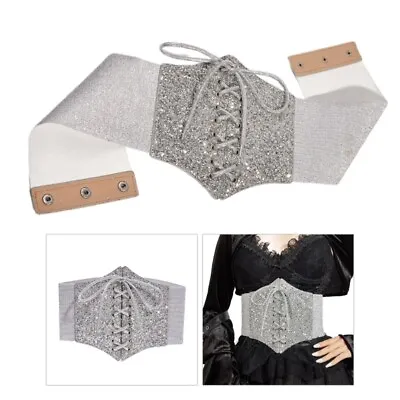 Corset Belt Waistband For Women Elastic Waist Belt Glitter Lace Up • £9.70