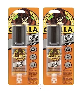 Gorilla 2 Part Epoxy 5 Minute Set .85oz Syringe Clear 2 Pack • $13.94