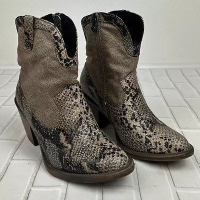 Blowfish Lolly Snakeskin Boots Brown Malibu Bootie Womens 8 Cowboy Western • $38