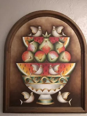 Rare Gustavo Martinez Signed Painting Watermelons & Doves In Large Arched Frame  • $1900.10