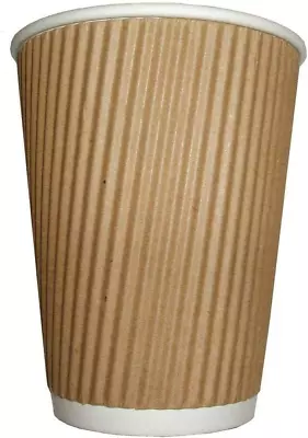 100 X Kraft 12 Ounce Ripple 3 Ply Disposable Insulated Paper Cups For Tea...  • £12.29