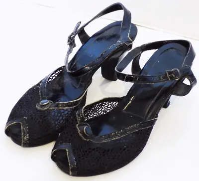 Vintage 40s 50s Black Peep Toe Lacy Mesh Shoes High Heel Ambassador 6.5 6 1/2 • $34.24