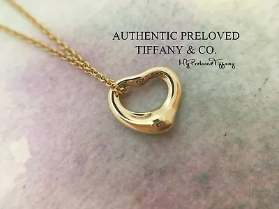 Mint Tiffany & Co Elsa Peretti Open Heart Yellow Gold Mini 11mm 750 18k Necklace • $559
