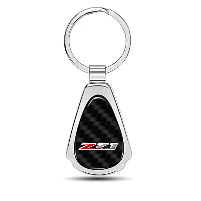 Chevrolet Z71 Real Carbon Fiber Chrome Teardrop Key Chain • $20.95