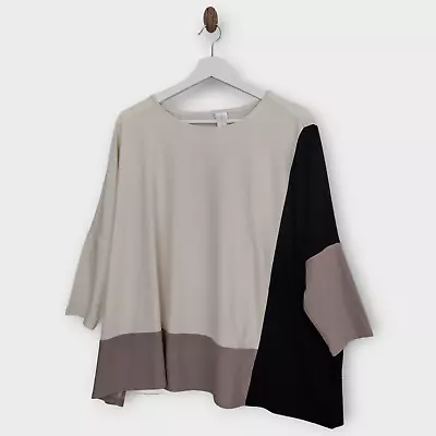 Wynne Layers Blouse Women Medium Beige Black Colorblock Luxe Crepe Easy Fit Top • $17.99