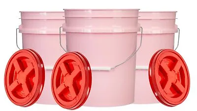 5 Gallon Pink Food Grade BPA Free Bucket Pail With Screw On Gasket Lid Pack Of 3 • $57