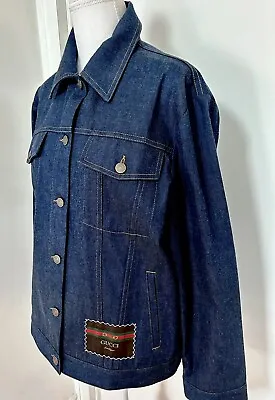 Gucci Boutique Denim Jacket Logo Indigo Size US Large EU 42  EUC • $350