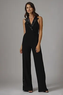 $349.99 • Buy Jay Godfrey Pierce Sequin Lapel Collar Tuxedo Jumpsuit Black Size 0 Or 8