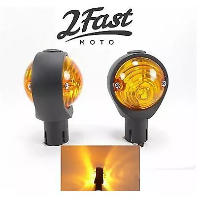 Black Bullseye Bar End Amber Turn Signal Pair For Motorcycles 2fm-43-1423b • $23.95