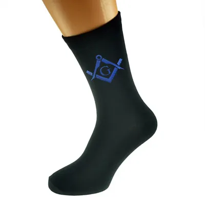 Blue Masonic With G Design Mens Black Socks Adult Size UK 5-12 - X6N343 • $6.15