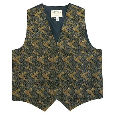 Orvis 100% Silk USA Made Pheasant Hunting Waistcoat Vest 5 Button Up Mens Large • $141.12