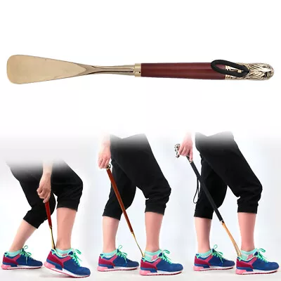 Metal Lion Head Shoe Horn Wooden Long Handle Shoe Lifter Shoe Spoon Tools WPD • $26.17