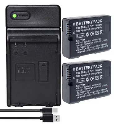 2Pcs 7.4V EN-EL14 EN-EL14a Battery +Charger For Nikon Coolpix P7000 P7100 P7800 • $36.29