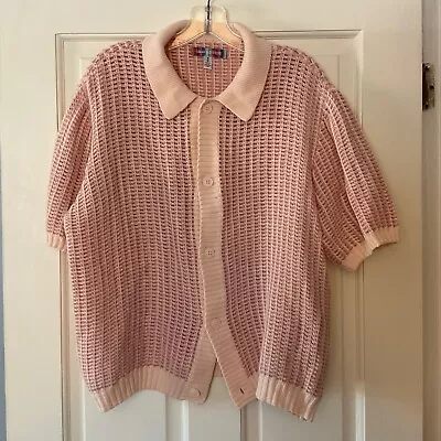 Urban Outfitters Men’s Waffle Knit Polo Shirt Pink Button Up Short Sleeve Size M • $24.95