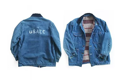 Vintage 60s USAEC Stencil Denim Blanket Lined Chore Jacket Coat US Army Size 38 • $199.99