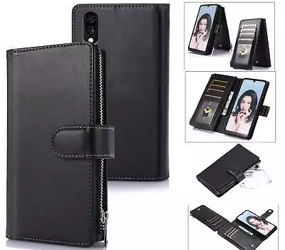 Zte Blade A5 2020 Multifunction Pu Leather Wallet Case 10 Cards Zip Pouch • $15.50