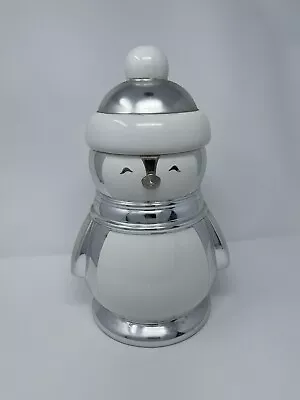 Slatkin & Co Silver White Limited Edition Ceramic Christmas Penguin Cookie Jar • $35