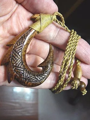 MA-07-D MAORI Style FISH HOOK  Koa Wood Detailed PENDANT Jewelry Necklace • $26.99