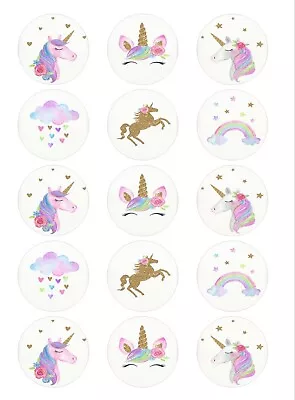 15 Unicorn Rainbow Edible Icing Sheet Cupcake Toppers PRE-CUT  • $17