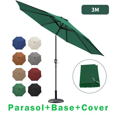 2.5/2.7/3M Round Garden Parasol LED Umbrella Tilt Crank Sun Shade Patio Fabric • £74.95