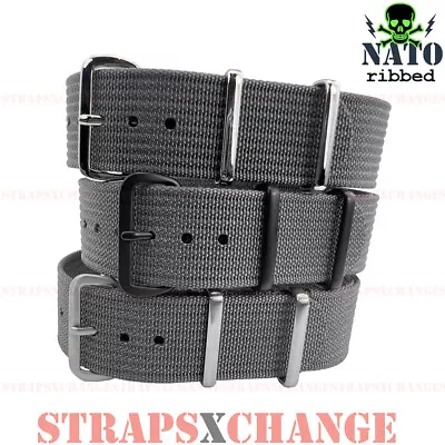 Ribbed Premium NATO® SMOKE GREY Corrugated Military Divers Watch Strap Band • $27.95