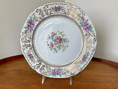 Czechoslovakia VICTORIA China Dinner Plate Gold Scrolls Multicolored Florals 10” • $18.50