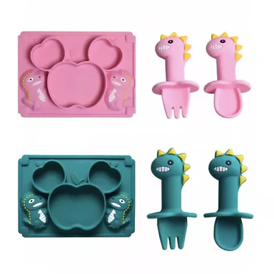 Baby Silicone Suction Plate Toddler Weaning Bowl Set Kids Feeding Set BPA Free • £12.49