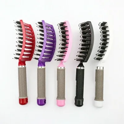 Magical Brush Detangle Detangling Natural Boar Bristle Hairs Brush Curved Womens • £4.64