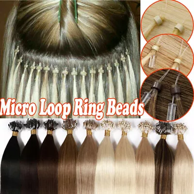 Micro Loop Beads Hair Extensions Micro Link Tip Remy Russian Human Straight Hair • $35