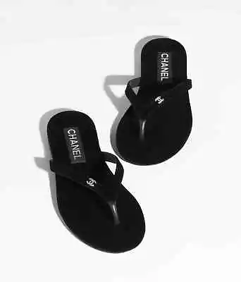 Chanel 24S Thong Flip Flips Black With Diamond CC Logo 38 • £1222.56