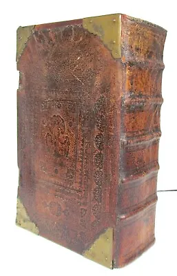 1736 BIBLE In GERMAN ILLUSTRATED MASSIVE PIGSKIN W/BRASS ORNAMENTS FOLIO Antique • $1214