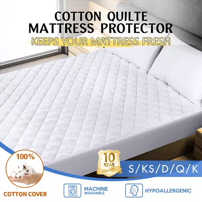 $8.99 • Buy Cotton Quilted Mattress Protector Topper Underlay Cover King Queen Double Single