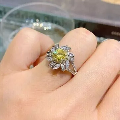 2Ct Round Lab-Created Yellow Citrine Halo Engagement Ring 14K White Gold Plated • $108.79