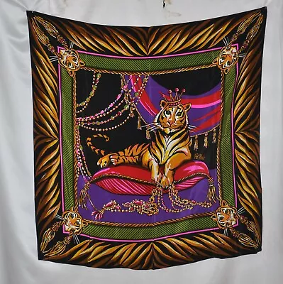 $20.79 • Buy Bob Mackie  Prince Of Tigers   Square Silk Scarf With Gift Box --Black Multi
