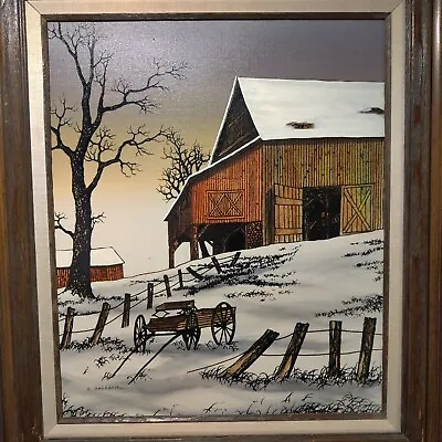 ✨ H HARGROVE Serigraph Art Painting Barn In Winter 20x24 Winter Christmas Art • $67.27