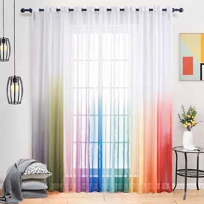 Gradient Color Window Drapes Eyelet Sheer Voile Livingroom Bedroom Tulle Curtain • $13.99