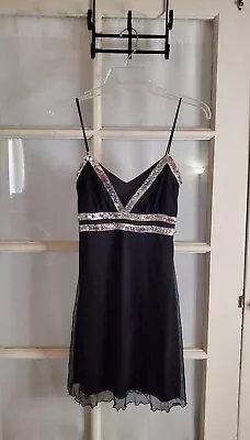 Vintage Charlotte Russe Stretch Mini Black Dress Size Small Sequins • $16.95