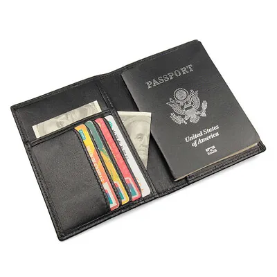 Genuine Leather Men's Travel Wallet & Passport Holder Credit Card Bag J8190 • $9.99
