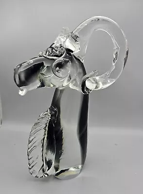 Murano Art Glass Ram Head Statue Figure 9.5” Black And Clear  See Video • $134.99