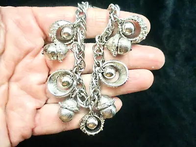 $10.12 • Buy Vintage-1950's Silver Tone Fall ACORN Motif Jingle Bracelet