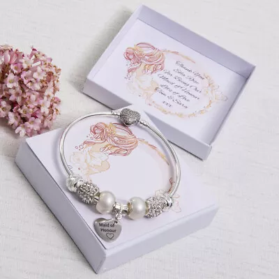 Bridesmaid Chief Bridesmaid Maid Of Honour Gift Charm Bracelet Wedding Keepsake • £14