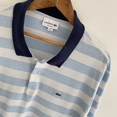 Lacoste Polo Shirt Size 8 3XL XXL Mens Blue Striped Regular Fit Short Sleeve • £32.95